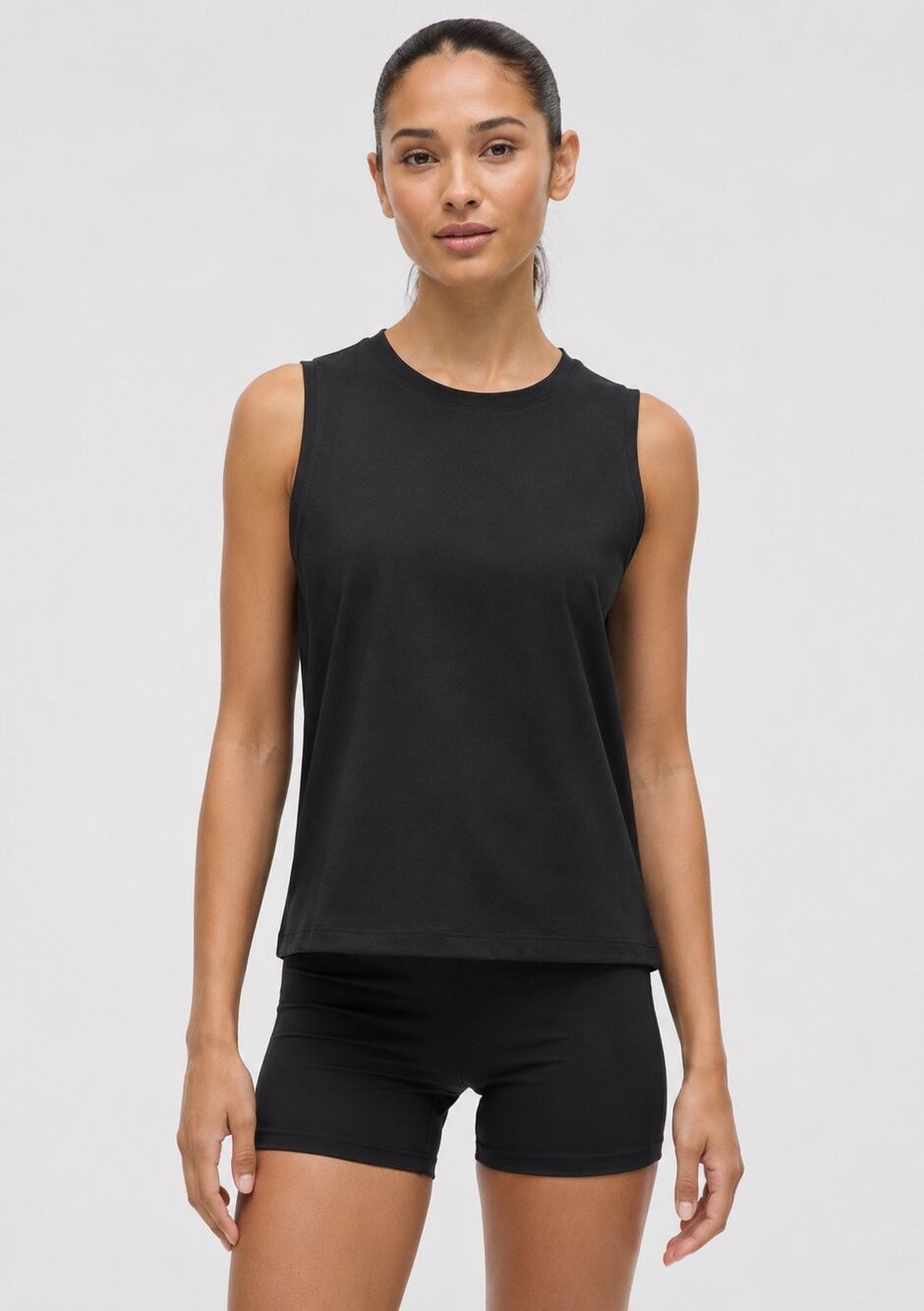 Black Sleeveless Knit Tank Top Cotton Blend Crew Neck Stretch Casual Basic Sz M